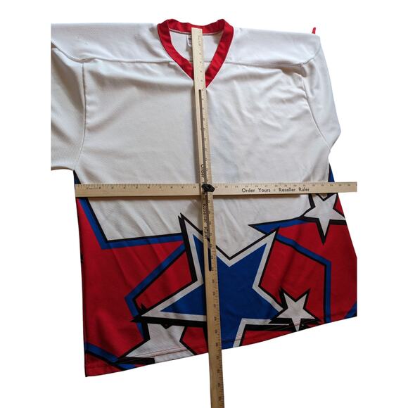 Projoy Hockey Jersey #8 Adult Large White Red Blue Stars Graphic Canada Vintage - Picture 10 of 16